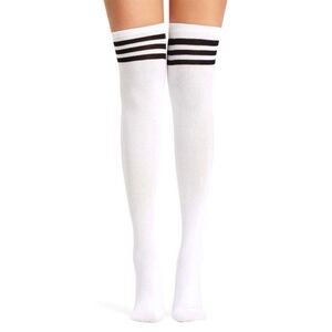White Stripes Black Topper Tall Knee Socks NEW